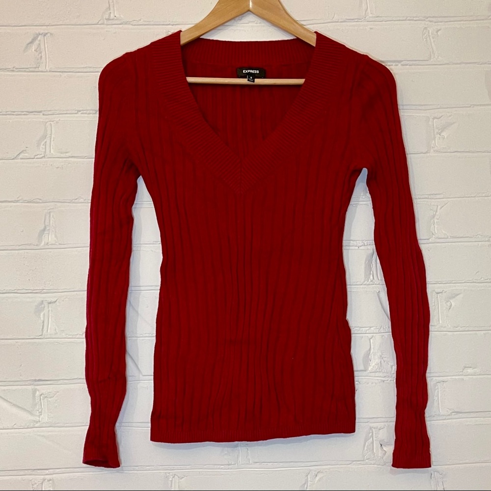 Lightweight Red Express V-Neck Sweater Small 🌹